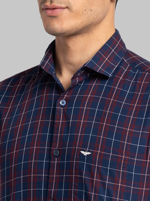 Park Avenue Blue Checks Slim Fit Cotton Casual Shirt - Image 6