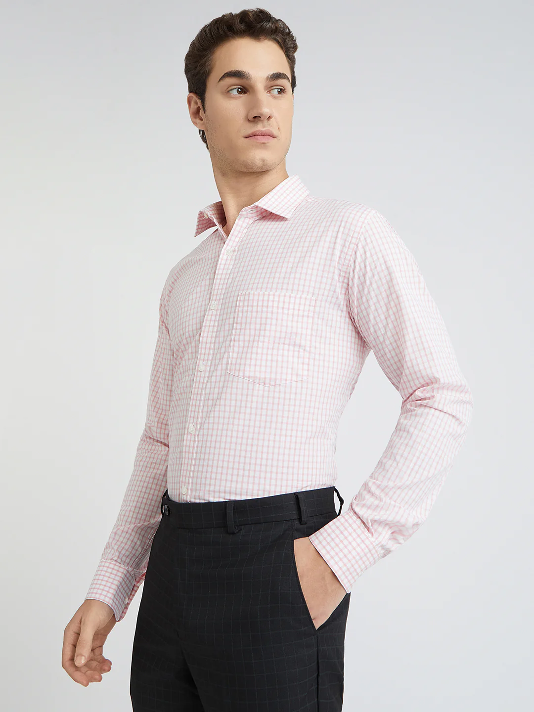 Park Avenue Men Pink Checks Slim Fit Cotton Formal Shirt - Image 5