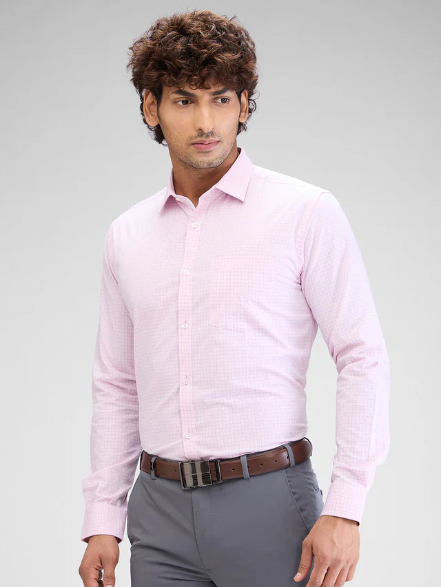 Park Avenue Red Checks Slim Fit Cotton Formal Shirt - Image 3