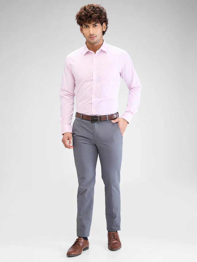 Park Avenue Red Checks Slim Fit Cotton Formal Shirt - Image 5