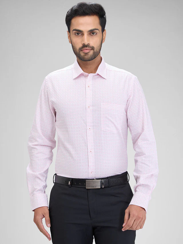 Park Avenue Red Checks Slim Fit Full Sleeve Cotton Shirt
