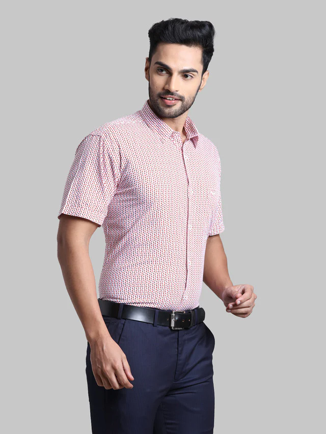 Park Avenue Red Printed Slim Fit Cotton Casual Shirt - Image 2