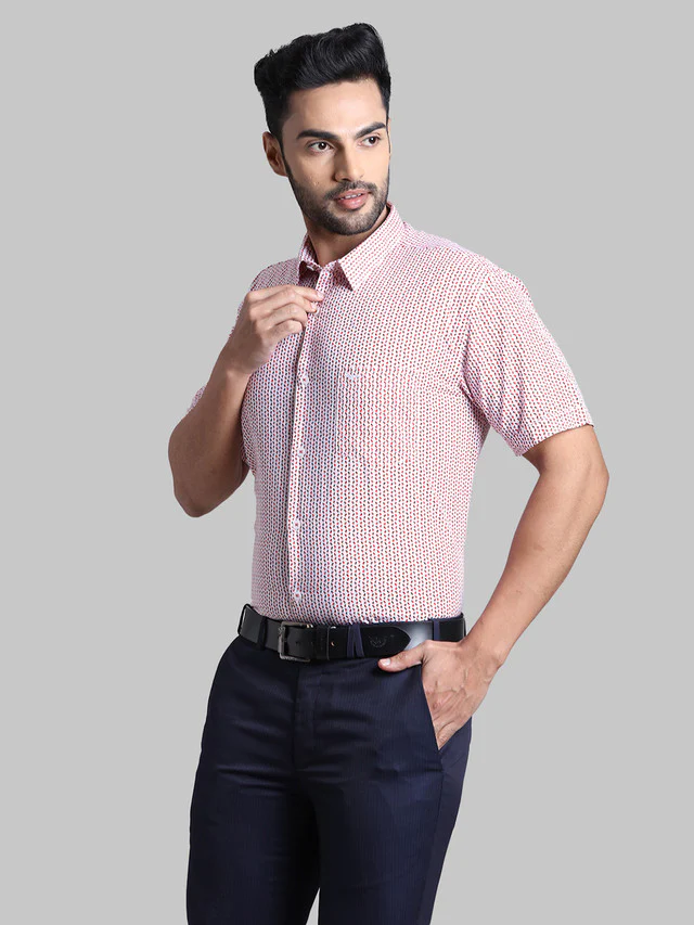Park Avenue Red Printed Slim Fit Cotton Casual Shirt - Image 3