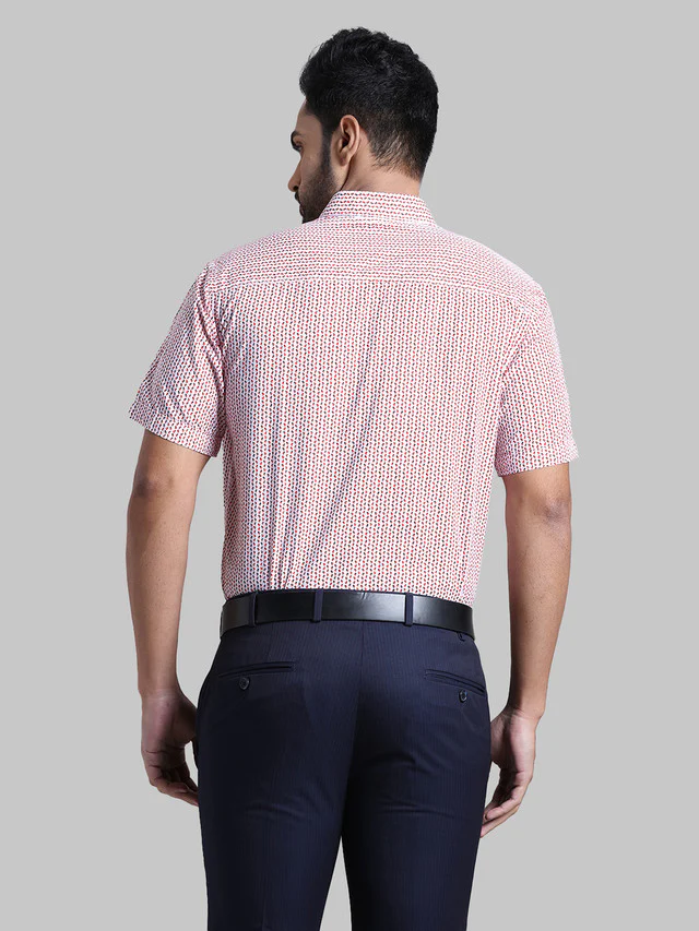 Park Avenue Red Printed Slim Fit Cotton Casual Shirt - Image 4
