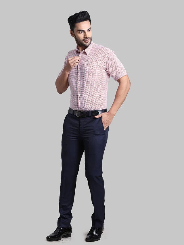 Park Avenue Red Printed Slim Fit Cotton Casual Shirt - Image 5