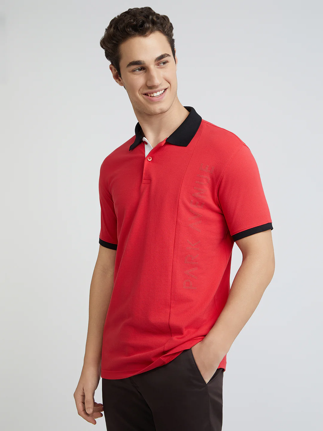 Park Avenue Men Red Slim Fit Solid Polo Neck Collar T-Shirt - Image 3