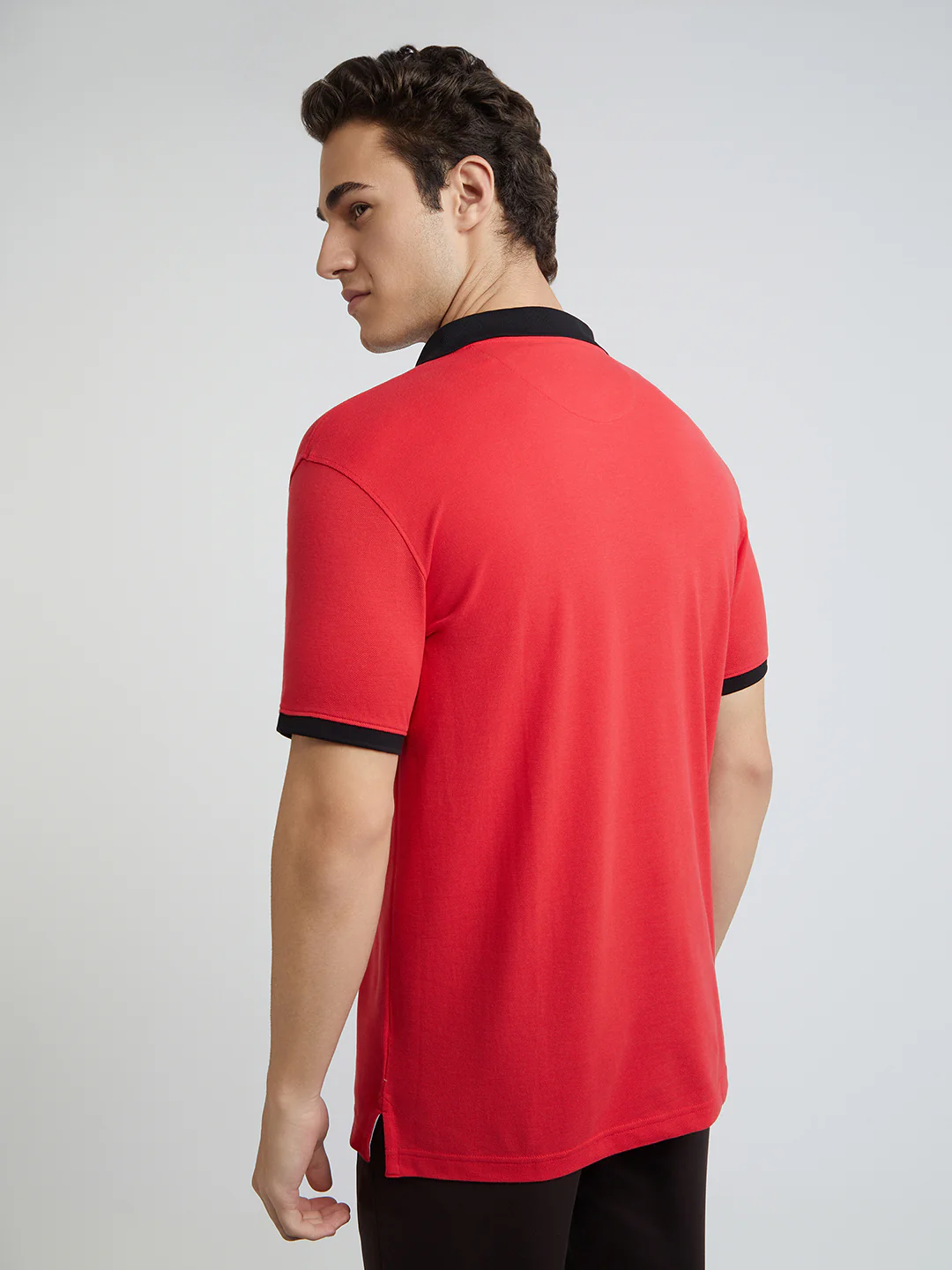 Park Avenue Men Red Slim Fit Solid Polo Neck Collar T-Shirt - Image 4
