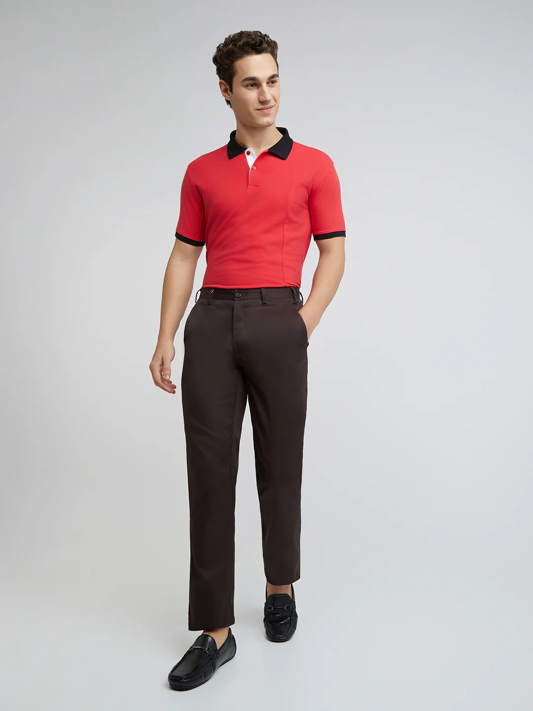 Park Avenue Men Red Slim Fit Solid Polo Neck Collar T-Shirt - Image 5