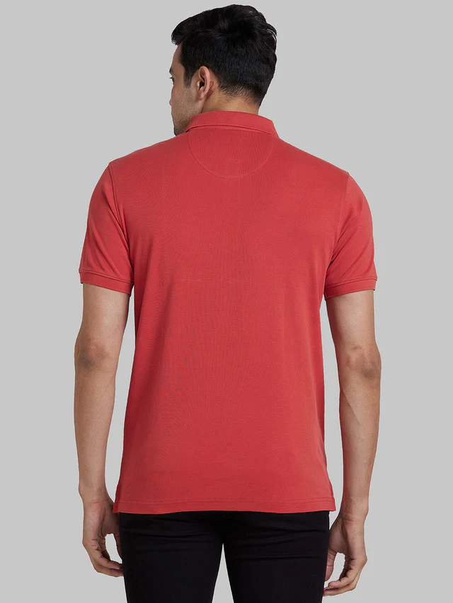 Park Avenue Men Red Slim Fit Solid Polo Neck Collar T-Shirt - Image 4
