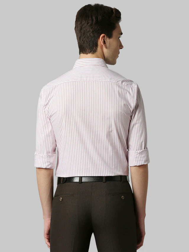 Park Avenue Red Stripe Slim Fit Cotton Formal Shirt - Image 4
