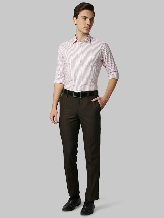 Park Avenue Red Stripe Slim Fit Cotton Formal Shirt - Image 5