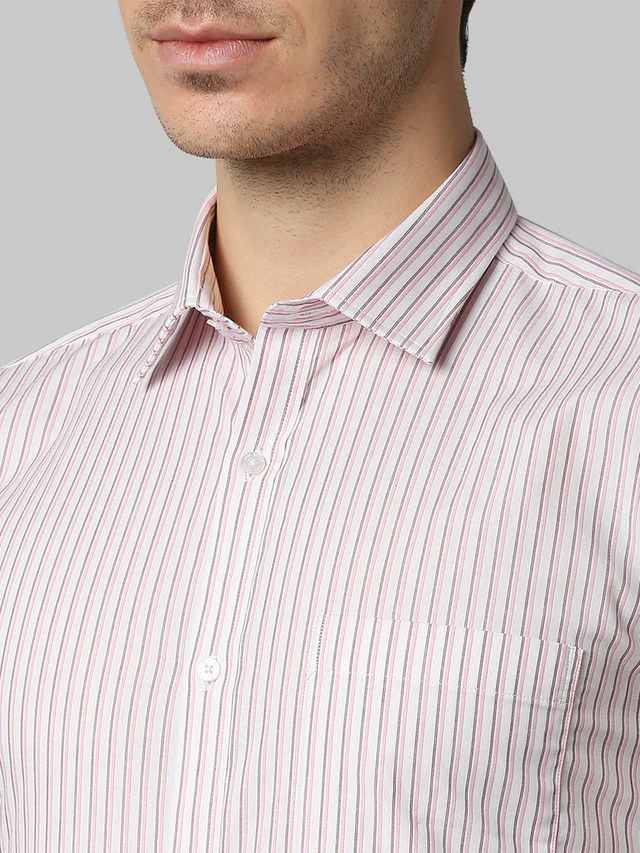 Park Avenue Red Stripe Slim Fit Cotton Formal Shirt - Image 6