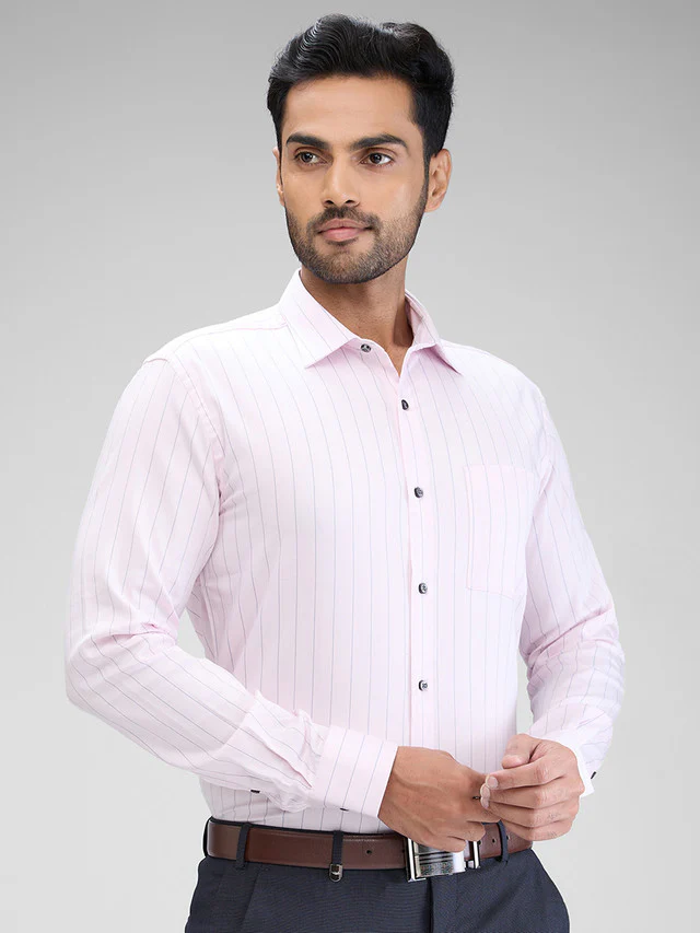 Park Avenue Men Pink Striped Slim Fit Cotton Formal Shirt - Image 2