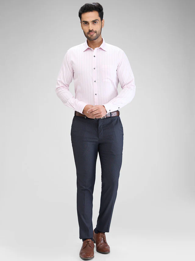 Park Avenue Men Pink Striped Slim Fit Cotton Formal Shirt - Image 5