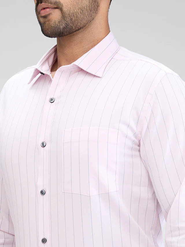 Park Avenue Men Pink Striped Slim Fit Cotton Formal Shirt - Image 6