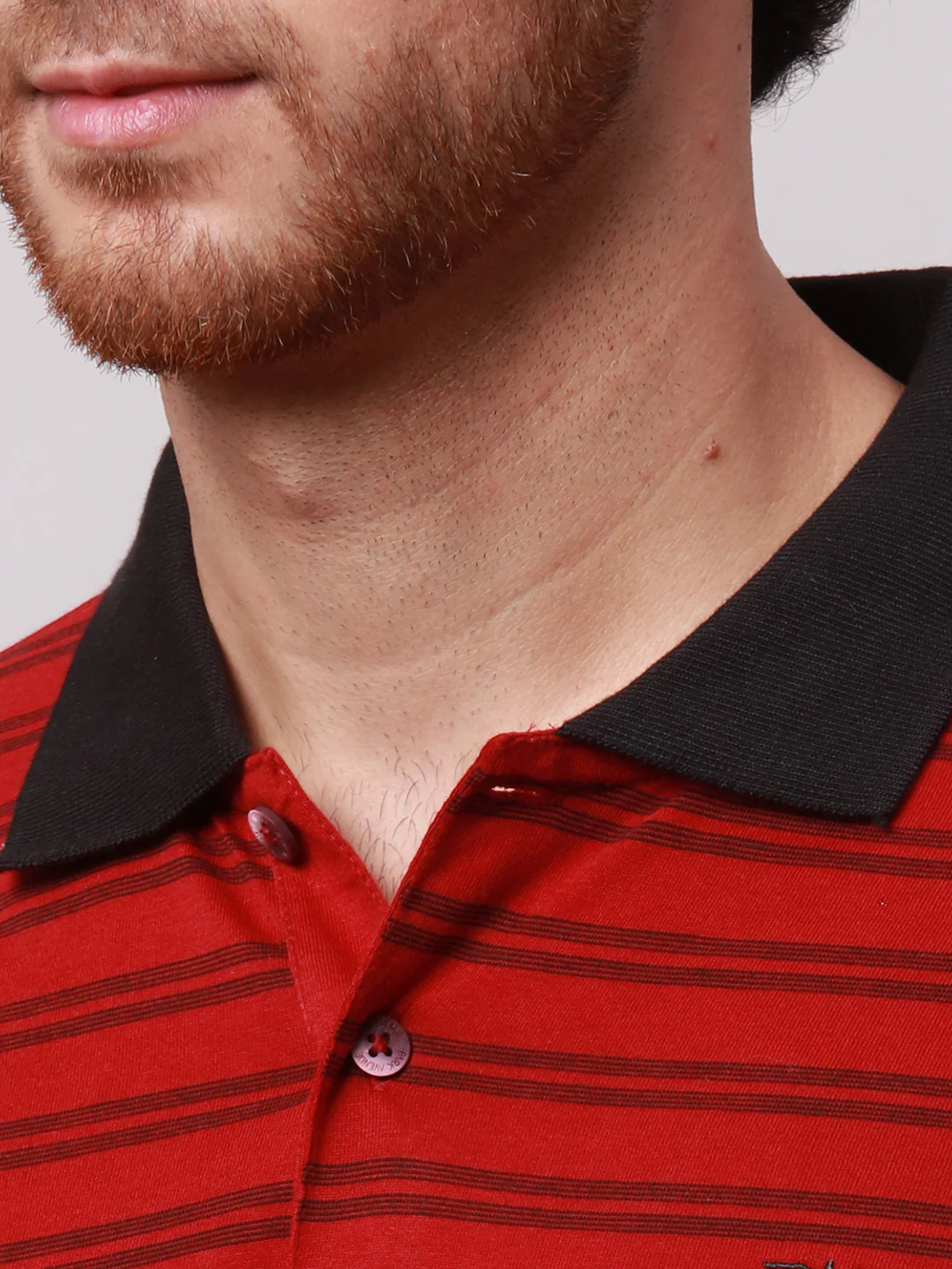 Park Avenue Men Red Slim Fit Stripe Polo Neck Collar T-Shirt - Image 6