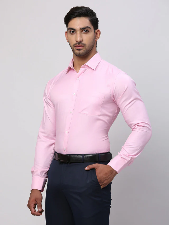 Park Avenue Men Pink Structured Slim Fit Cotton Blend Formal Shirt - Image 3