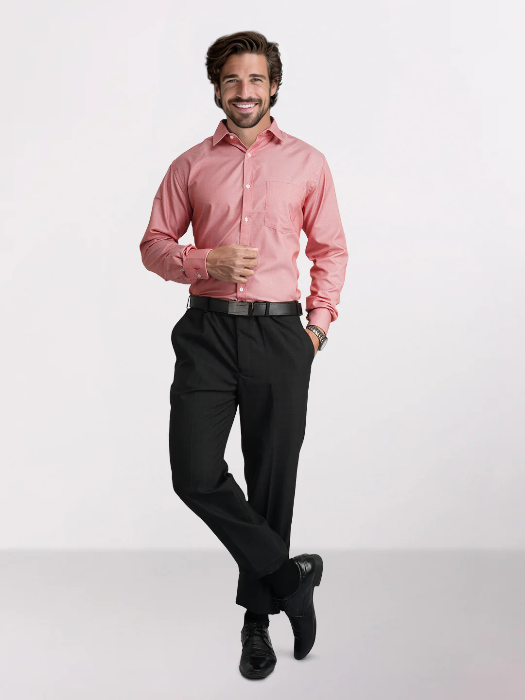 Park Avenue Red Structure Slim Fit Cotton Blend Formal Shirt - Image 2