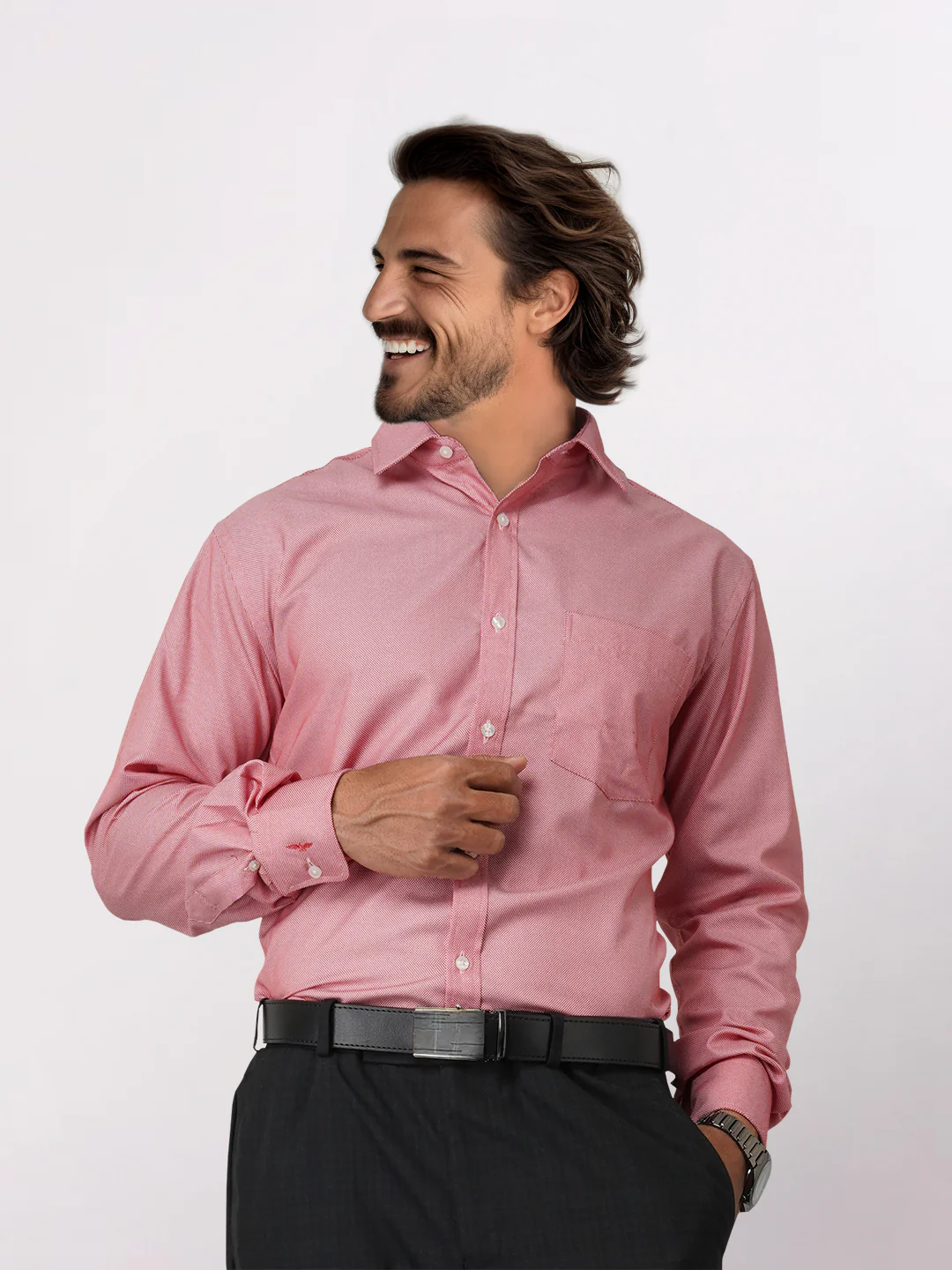 Park Avenue Red Structure Slim Fit Cotton Blend Formal Shirt - Image 3