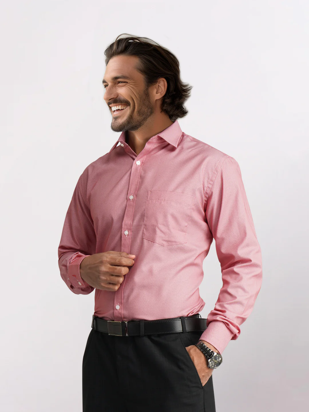 Park Avenue Red Structure Slim Fit Cotton Blend Formal Shirt - Image 4