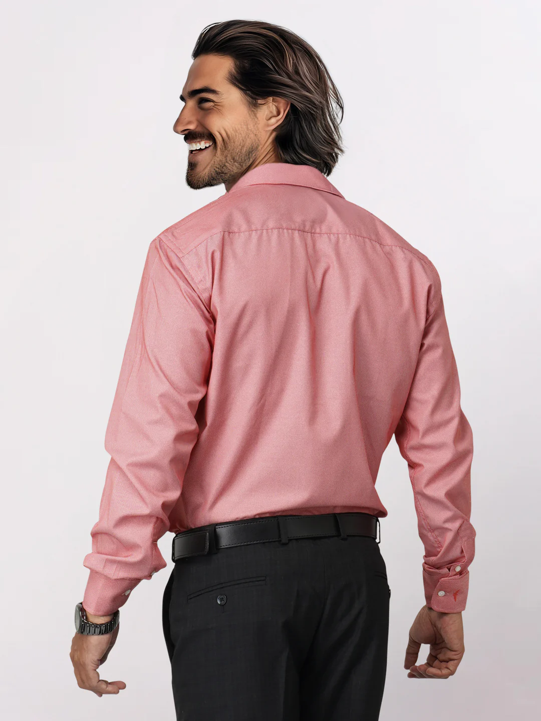 Park Avenue Red Structure Slim Fit Cotton Blend Formal Shirt - Image 5