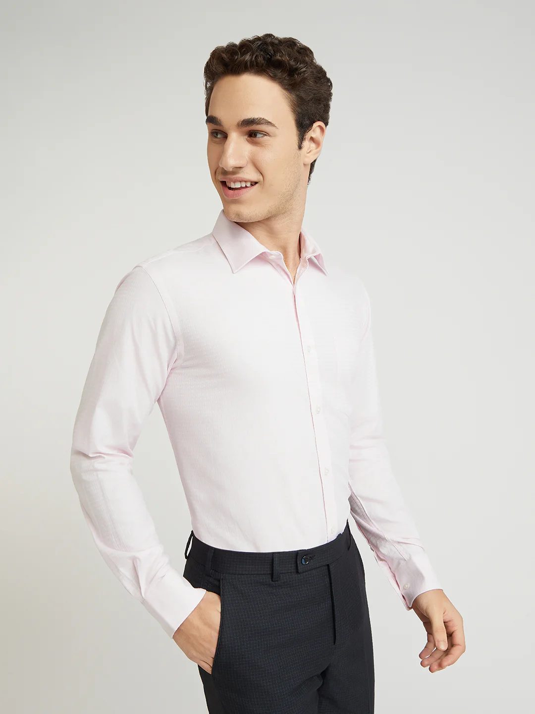 Park Avenue Red Structure Slim Fit Cotton Formal Shirt - Image 4