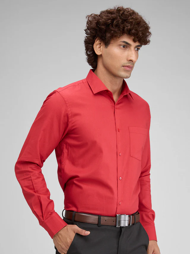 Park Avenue Red Structure Slim Fit Full Sleeve Cotton Shirt - Image 2