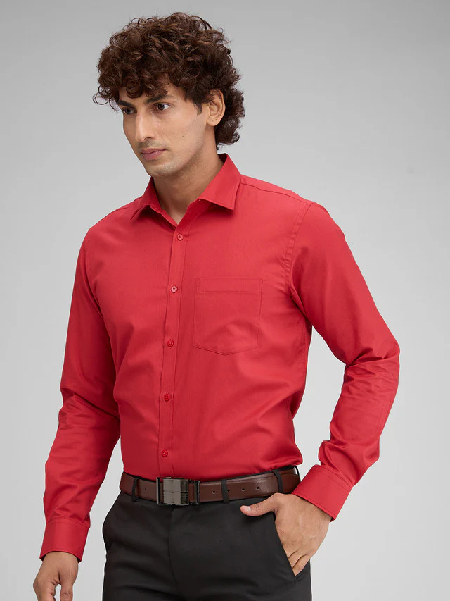 Park Avenue Red Structure Slim Fit Full Sleeve Cotton Shirt - Image 3
