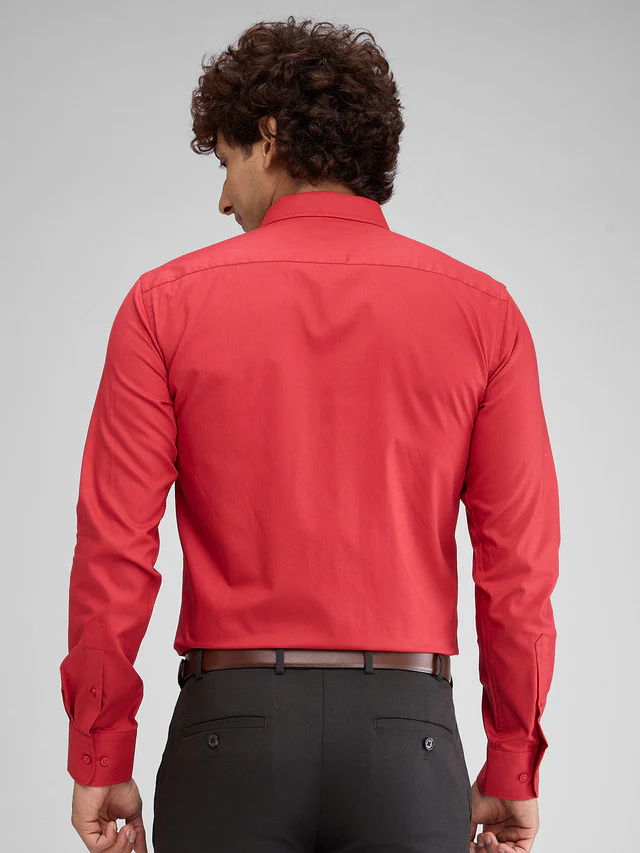 Park Avenue Red Structure Slim Fit Full Sleeve Cotton Shirt - Image 4