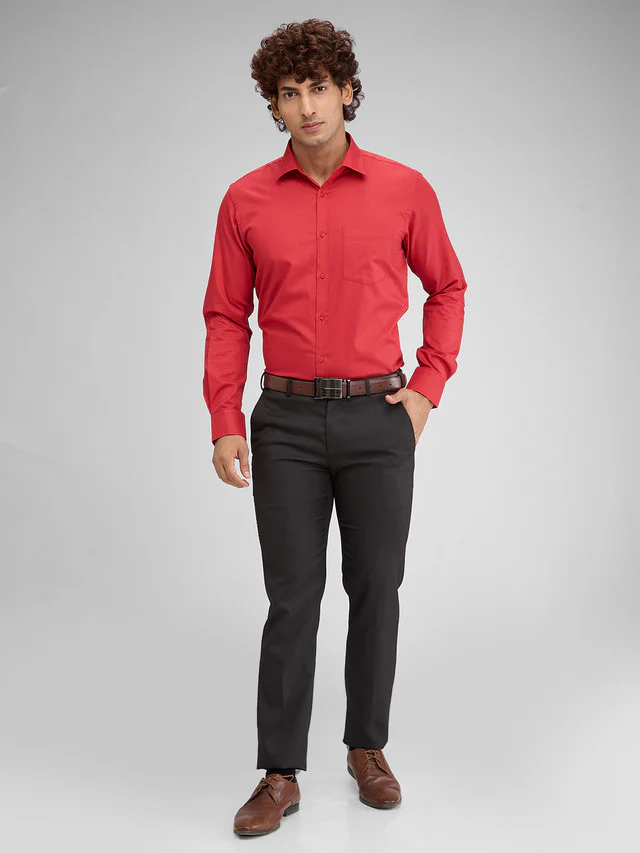Park Avenue Red Structure Slim Fit Full Sleeve Cotton Shirt - Image 5