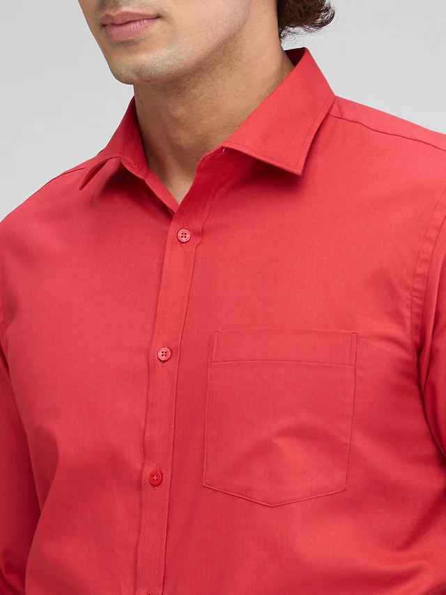 Park Avenue Red Structure Slim Fit Full Sleeve Cotton Shirt - Image 6