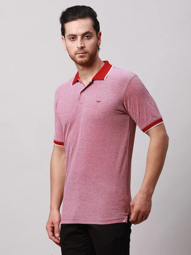 Park Avenue Red Two Tone Slim Fit Half Sleeve Cotton Blend T-Shirt - Image 3