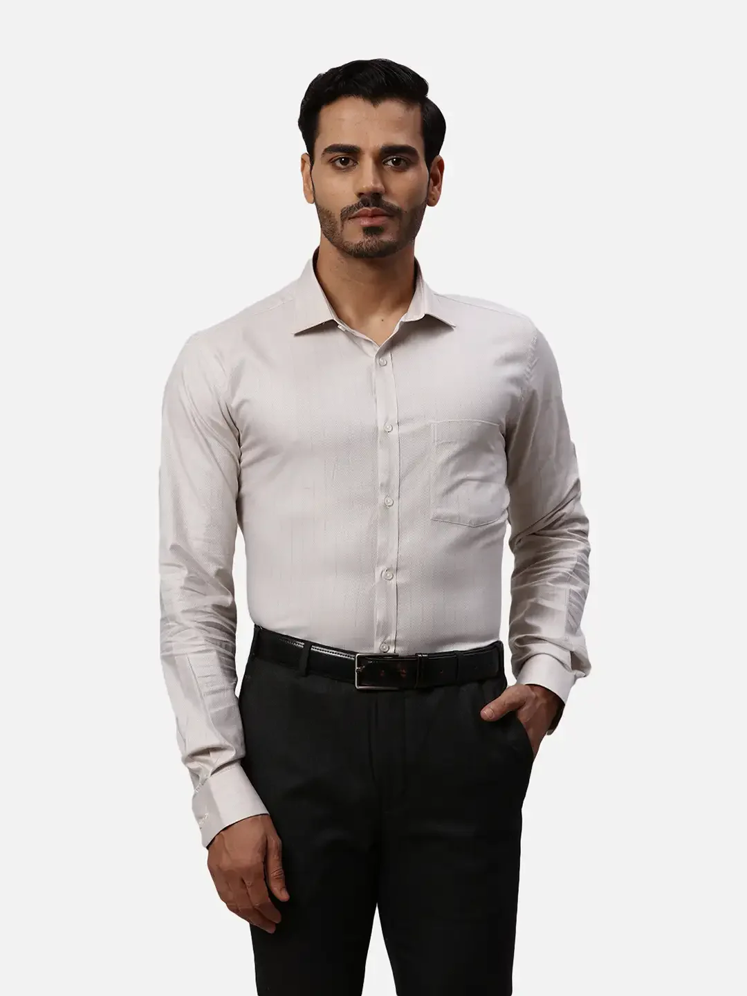 Park Avenue Men Beige Slim Fit Checks Cotton Formal Shirt
