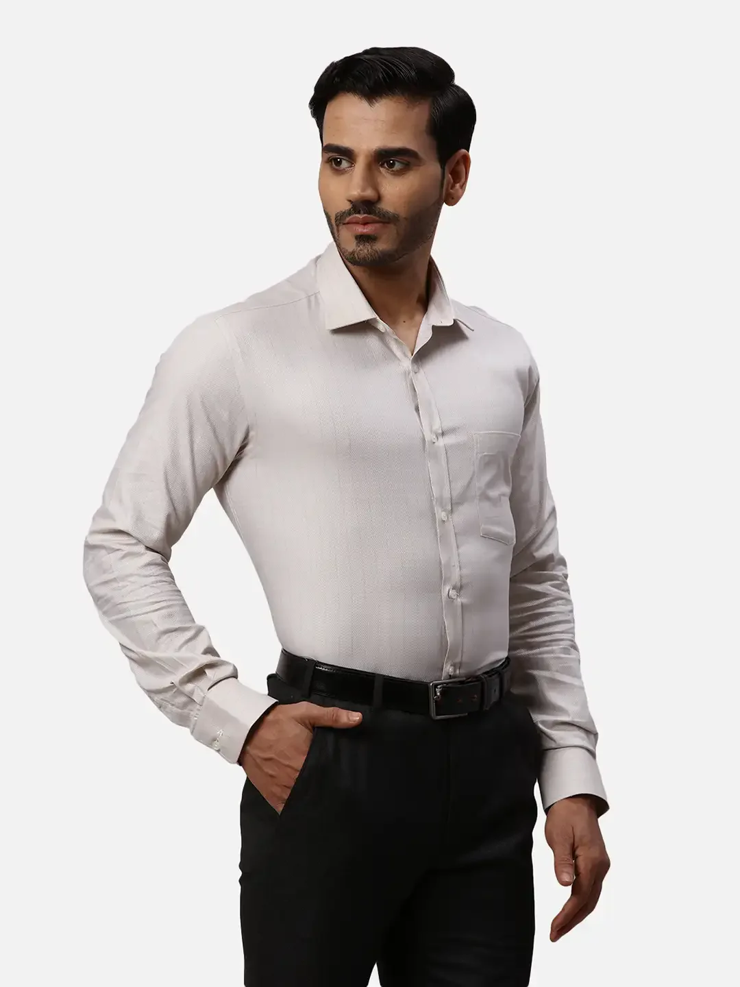 Park Avenue Men Beige Slim Fit Checks Cotton Formal Shirt - Image 2