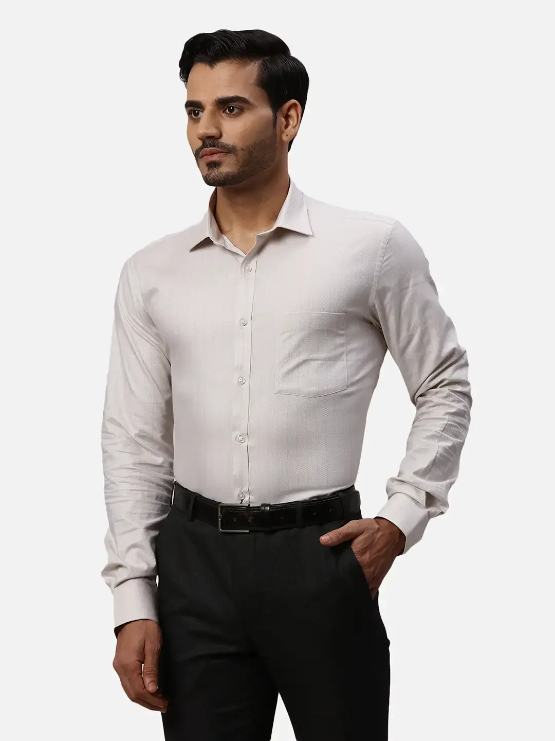 Park Avenue Men Beige Slim Fit Checks Cotton Formal Shirt - Image 3