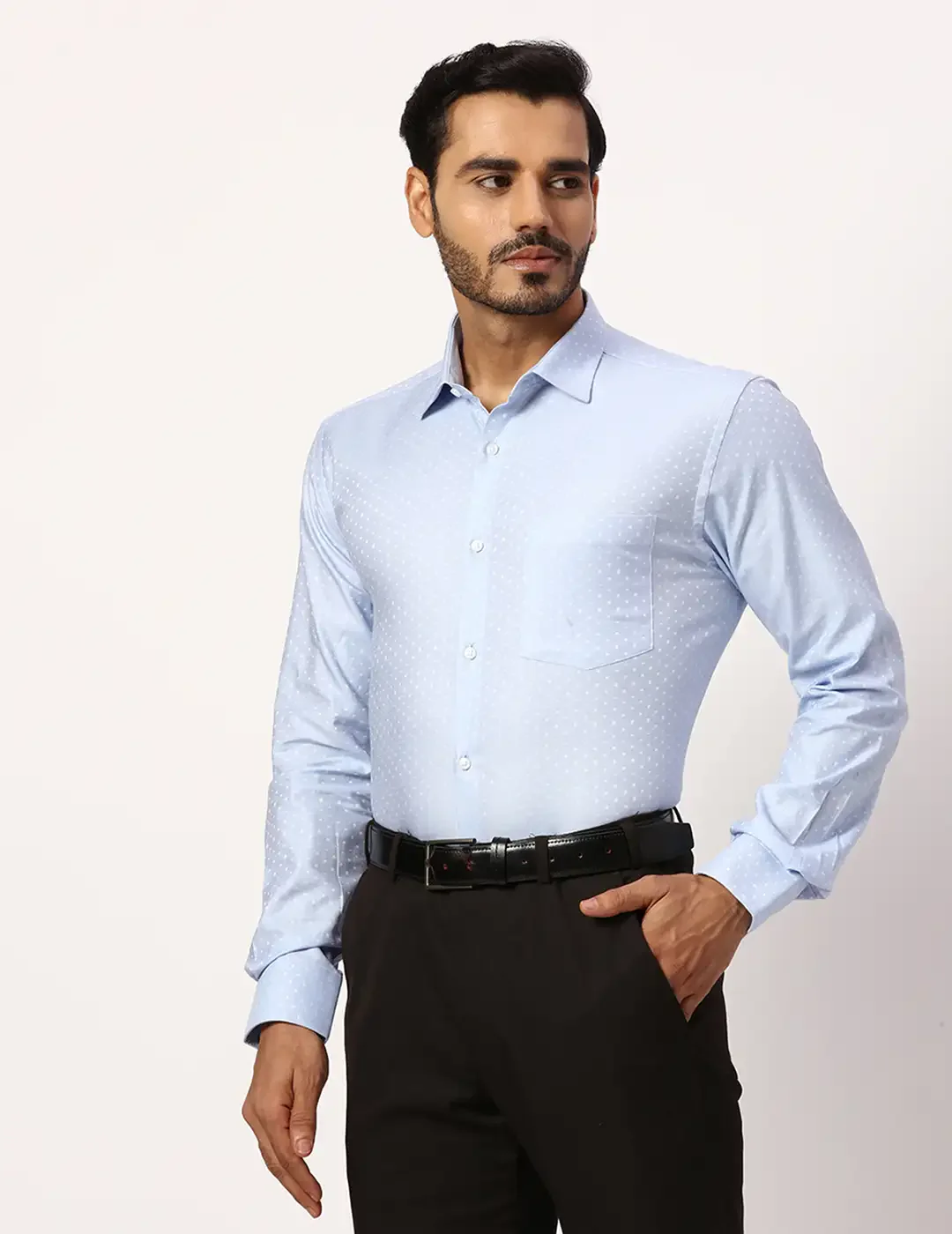 Park Avenue Slim Fit Self Design Light Blue Shirt - Image 3