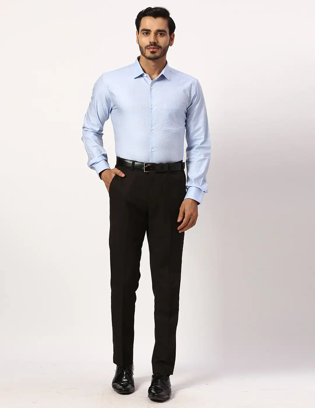 Park Avenue Slim Fit Self Design Light Blue Shirt - Image 5