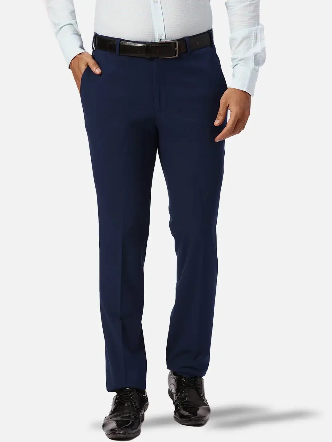 Park Avenue Men Blue Solid Slim Fit Stretchable Trouser