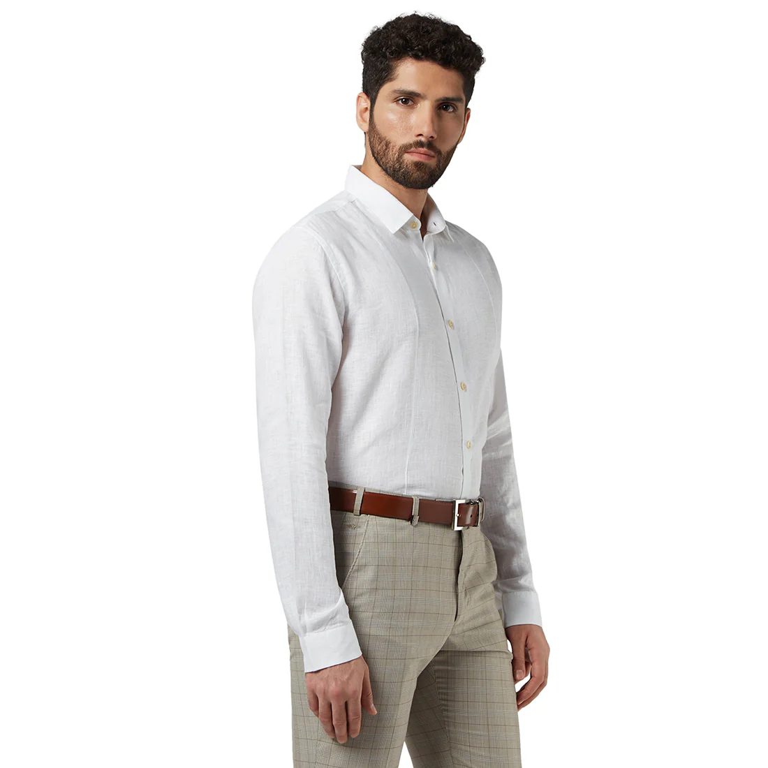 Park Avenue White Chambray Slim Fit Full Sleeve Linen Shirt - Image 2