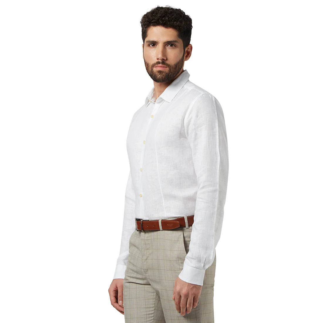 Park Avenue White Chambray Slim Fit Full Sleeve Linen Shirt - Image 3