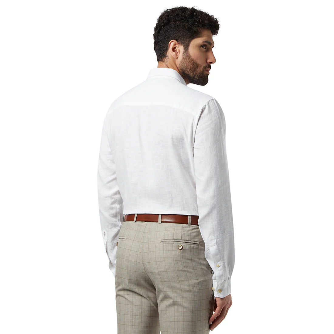 Park Avenue White Chambray Slim Fit Full Sleeve Linen Shirt - Image 4