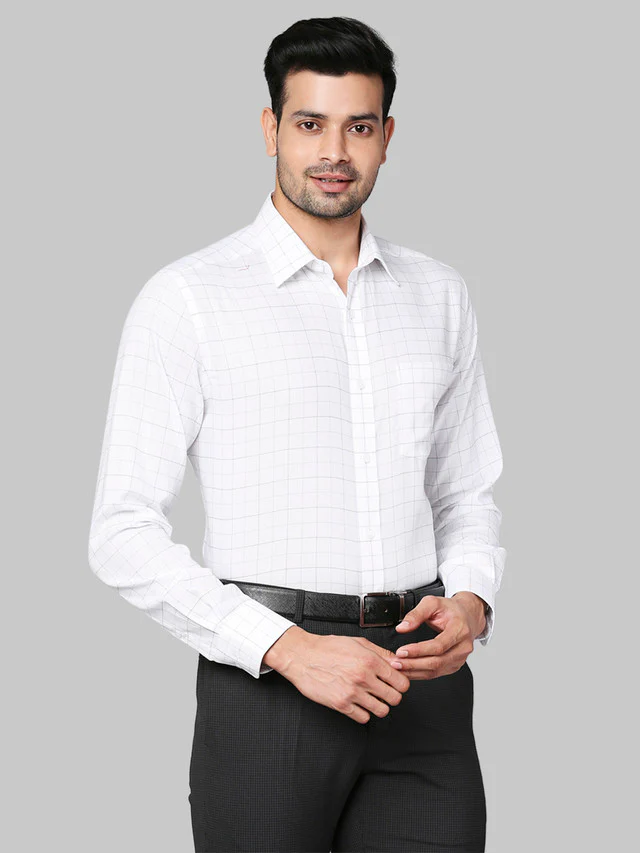 Park Avenue White Checks Regular Fit Cotton Formal Shirt - Image 2
