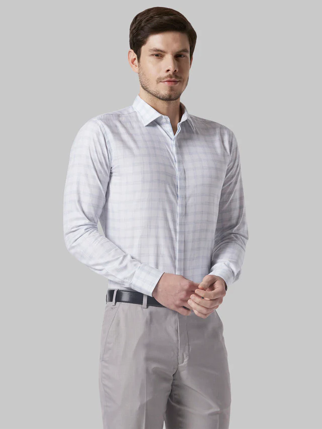 Park Avenue White Checks Slim Fit Cotton Formal Shirt - Image 2