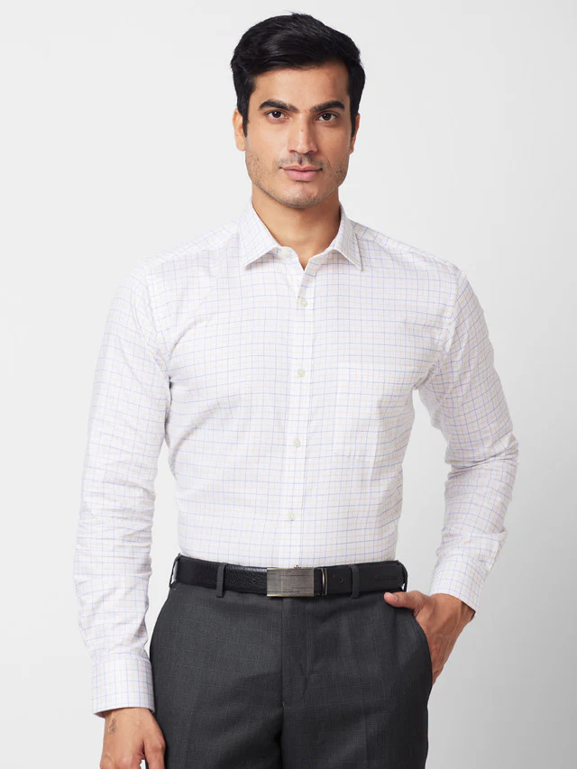 Park Avenue White Checks Slim Fit Cotton Formal Shirt