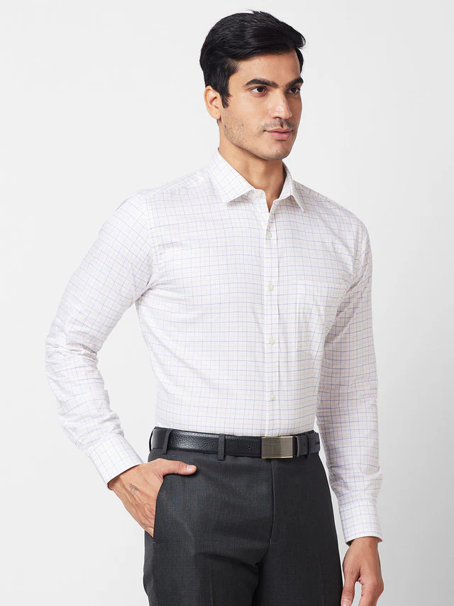 Park Avenue White Checks Slim Fit Cotton Formal Shirt - Image 2