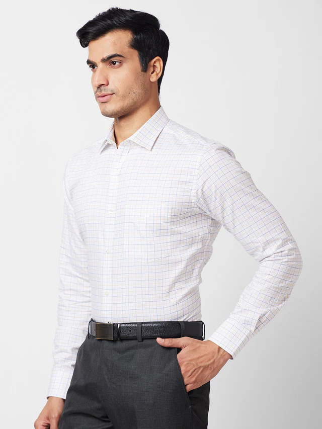 Park Avenue White Checks Slim Fit Cotton Formal Shirt - Image 3