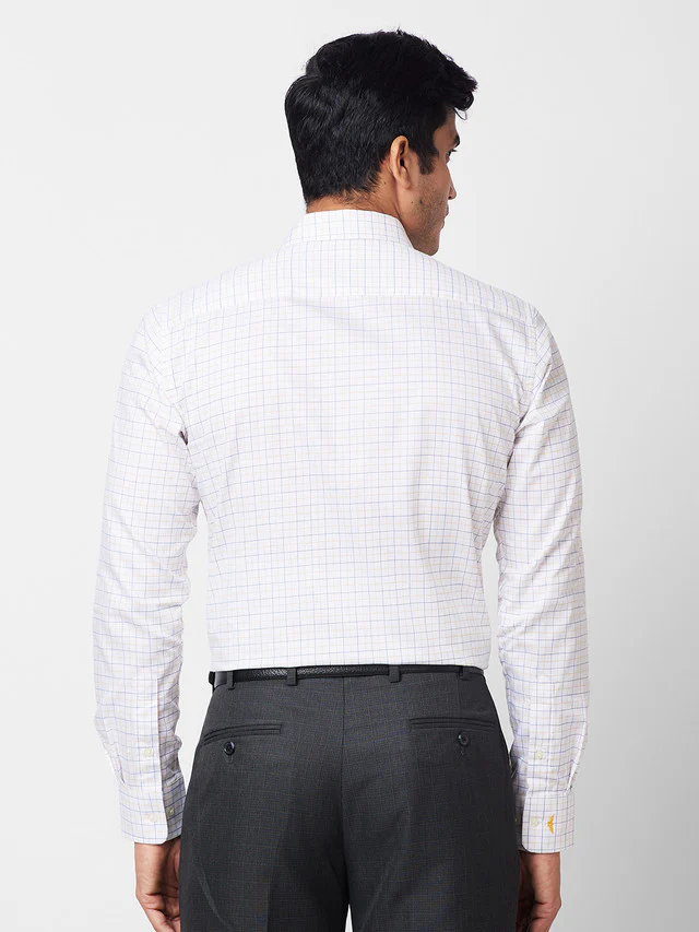 Park Avenue White Checks Slim Fit Cotton Formal Shirt - Image 4