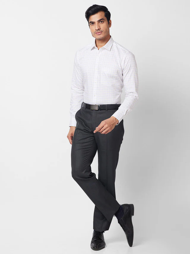 Park Avenue White Checks Slim Fit Cotton Formal Shirt - Image 5