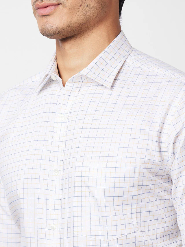 Park Avenue White Checks Slim Fit Cotton Formal Shirt - Image 6