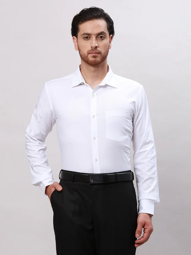 Park Avenue White Fil-A-Fil Slim Fit Cotton Formal Shirt